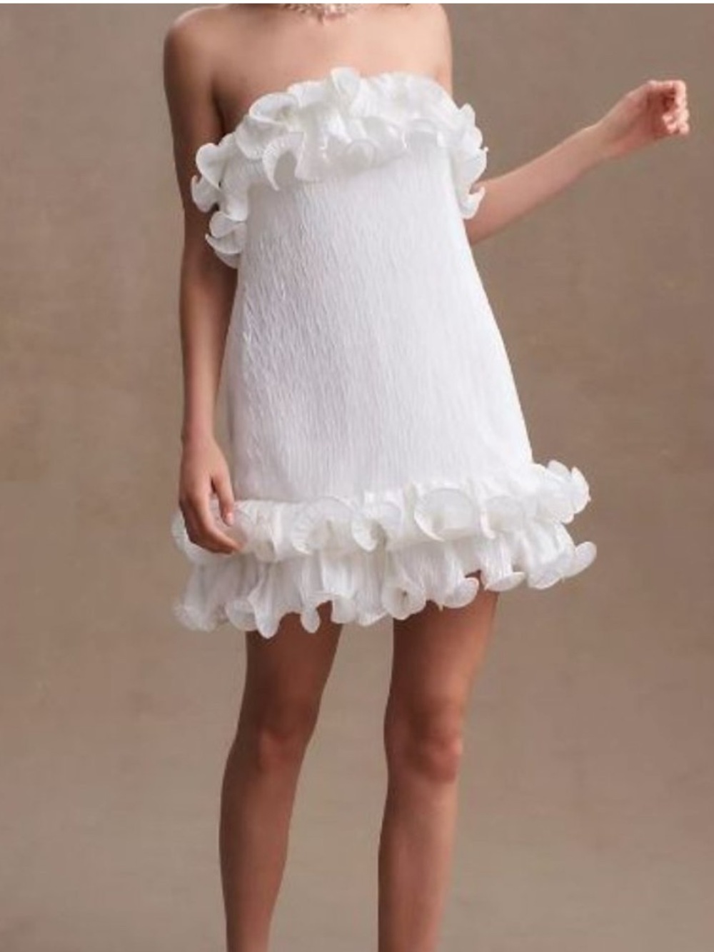 BHLDN Lettie Ruffled Mini Dress White Strapless Bridal Bachelorette Size 6